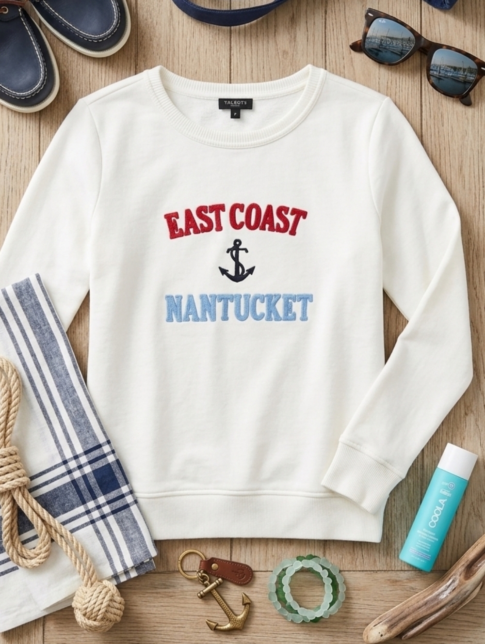 Talbots Nantucket Sweatshirt with Red & Light Blue Nautical Embroidery